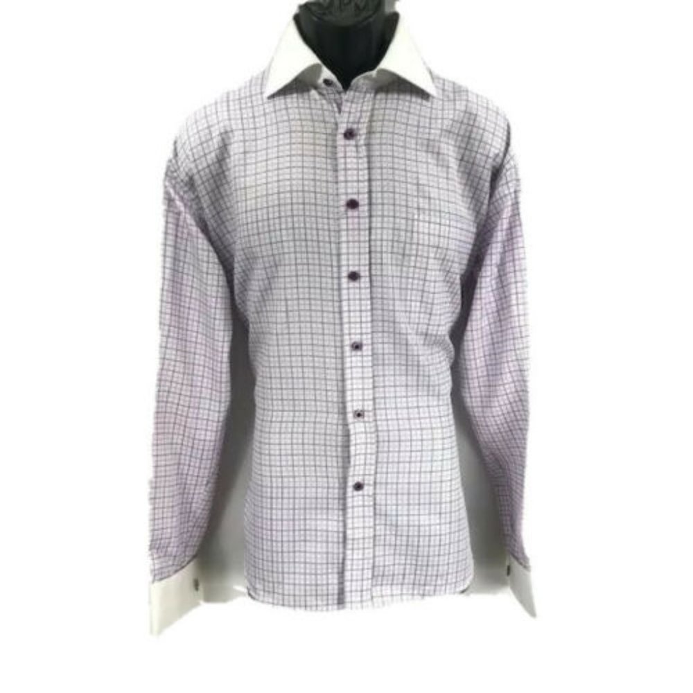Bruno Conte Men's Dress Shirt Lavender White French Cuffs Size 15.5 34/35